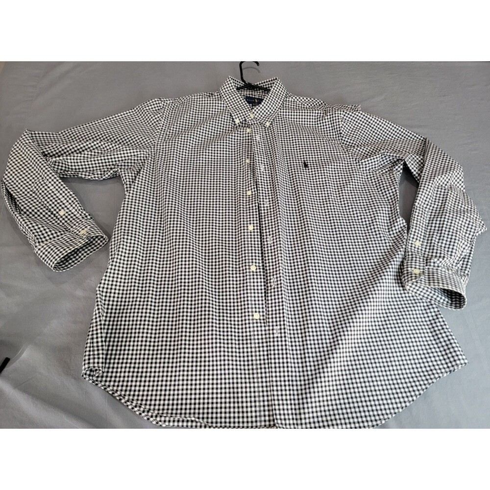 Ralph Lauren Classic Fit Men’s XL Gingham Button Down Shirt Black White - Picture 2 of 8